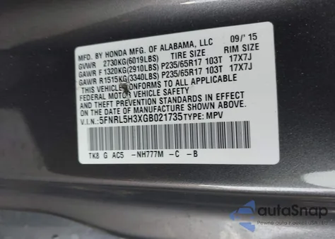 2016 Honda Odyssey Se from USA, damaged, VIN 5FNRL5H3XGB021735